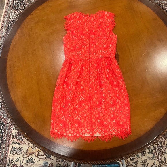Shoshanna Sierra Lace Mini Party Dress Red 2 Sleeveless Nude Lining V-Neck - Picture 4 of 16